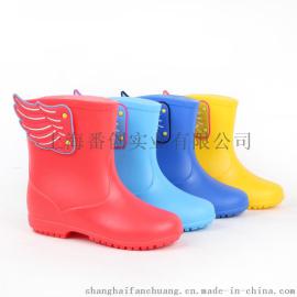 日韩可爱翅膀纯色儿童pvc水鞋 水晶果冻色 防滑雨鞋